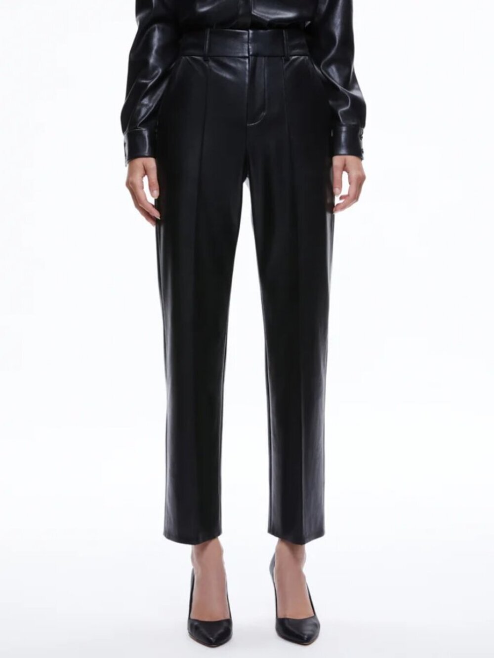 Alice + Olivia Ming Pants Vegan Leather Ankle Pockets Straight Leg Black Size 6